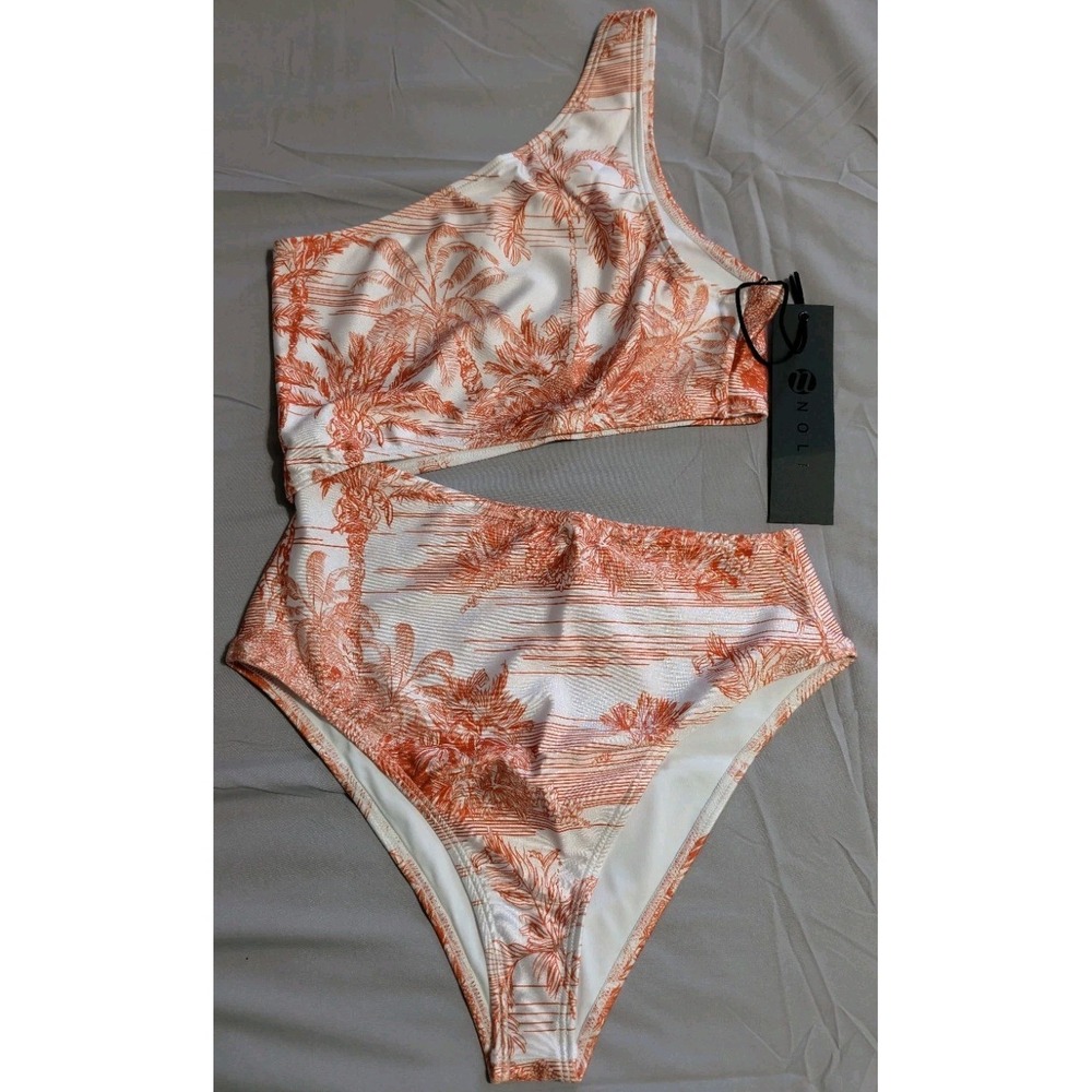 Noli Isla‎ One Piece Swimsuit Womens Small Paradise Orange Palm Cutout NWT